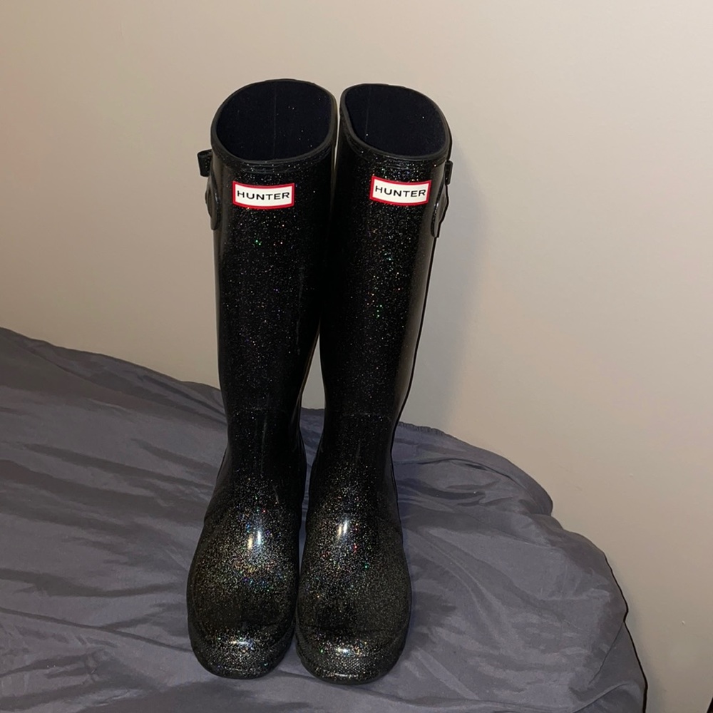 Black Glittery Tall Hunter Boots